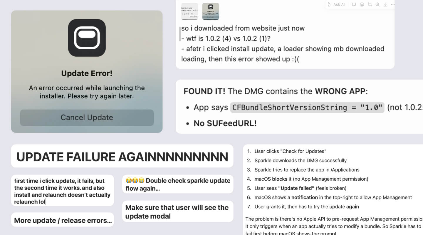 Sparkle / release setup headaches